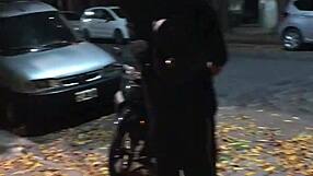 naughty housewife flashes her curves in public square teasing strangers