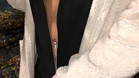 naughty housewife flashes her curves in public square teasing strangers