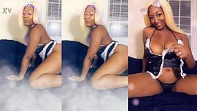 ebony maid cleans house bending in skimpy thong tease