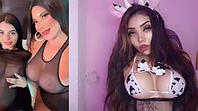 karely ruiz slips into cow lingerie flaunting her huge tits teasing to orgasm