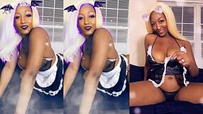ebony maid cleans house bending in skimpy thong tease