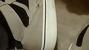 yo dude, wanna watch my friend go wild trashing these sneakers? total fetish fun!