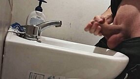 i rest balls on sink stroking monster cock for massive cumshot blast