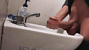 i rest balls on sink stroking monster cock for massive cumshot blast