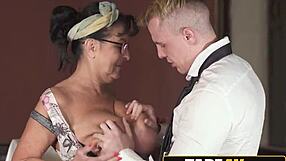 kinky big tits gilf cleaner seduces heartbroken groom