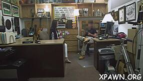 Shy harlot's heart races fucking rough in shop contest