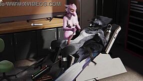 furry bird bound tight milked hard by dominant girl in machine play