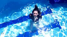 Latex Jessica Bunny Doll Dives Underwater for Wet Pussy Pool Fuck