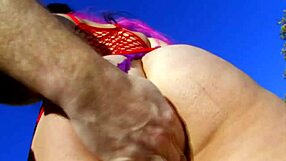 hair colored slut takes big cock fucking outdoors deep and hard