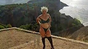 Jaime flashes milf lingerie in wild nature