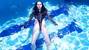 Latex Jessica Bunny Doll Dives Underwater for Wet Pussy Pool Fuck