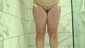 WOW! Shower With Jurels' Chubby Milf Spreading Shaved Pussy And Big Natural Tits!