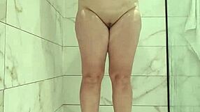 WOW! Shower With Jurels' Chubby Milf Spreading Shaved Pussy And Big Natural Tits!