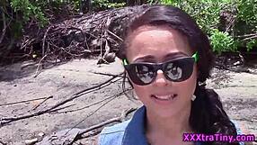 imagine sperm filling this petite teen's mouth after outdoor group bang