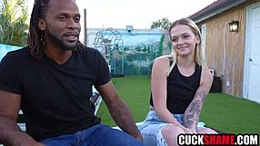 Dude, cuckold hubby stares while wife rides BBC deep in her asshole jacuzzi style