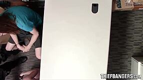 Geeky boyfriend watches burglar cop fuck hot goth teen shoplifter doggystyle riding