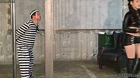 mldo-139 sees the prisoner milked dry by guard's strapon domination and feet worship