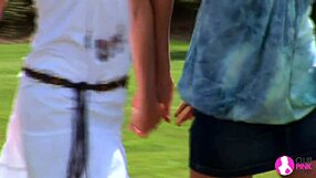 Lesbian Kissing and Licking in Shadowy Outdoors!