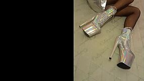 Check out my total silver fishnets on these sexy heels!