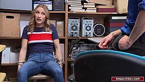 shoplifter bends over and deepthroats officer's cock in office after caught stealing