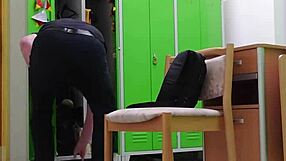 spying her undress at work in socks and heels