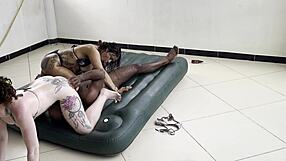 bbw milf in lingerie takes big black cock creampie after homemade sex bath