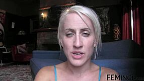 Blonde Submissive Strap-On Pleasures Lesbian To Wet Orgasms!