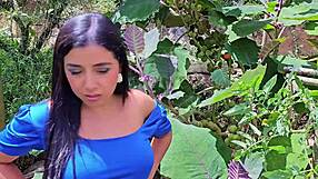 Sexy latina milf thief caught on farm gets bent over fucked outdoors by owner pounding wet pussy big tits