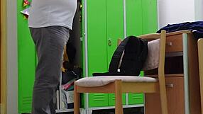 spying her undress at work in socks and heels