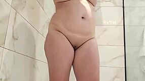 WOW! Shower With Jurels' Chubby Milf Spreading Shaved Pussy And Big Natural Tits!