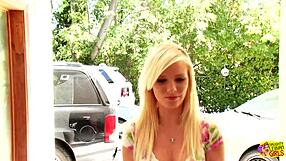 blonde teen shares cookies then licks mature lady pussy in heels