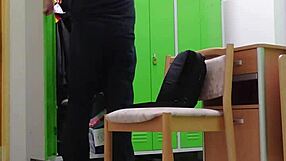 spying her undress at work in socks and heels