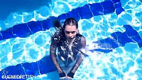 Latex Jessica Bunny Doll Dives Underwater for Wet Pussy Pool Fuck