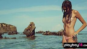 shy teen katrine pirs slips bikini off outdoors feeling free