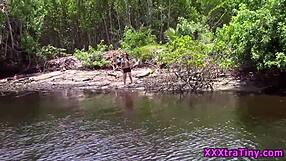 imagine sperm filling this petite teen's mouth after outdoor group bang