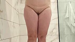 WOW! Shower With Jurels' Chubby Milf Spreading Shaved Pussy And Big Natural Tits!