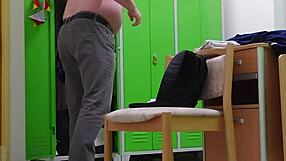 spying her undress at work in socks and heels