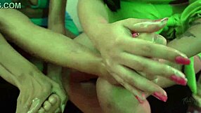 Three Curvy Brazilian Teens Flash Feet and Suck in Homemade Group