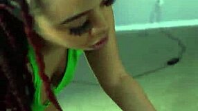 thick red bitch spits drool bouncing fat on huge dildo