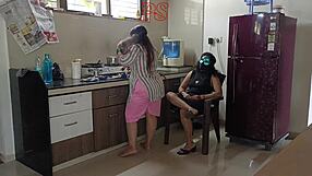 hot indian maid and malkin get double teamed in kitchen by malik and dost during desi foursome chudai with hindi dirty talk.