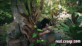 Horny maniac spanks drags blonde babe doggystyle in forest