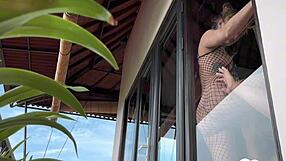 early morning starts with skinny blonde's standing doggy then sloppy blowjob