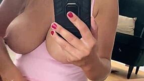 milf bounces huge tits in mirror selfie stripping panties off sexy!