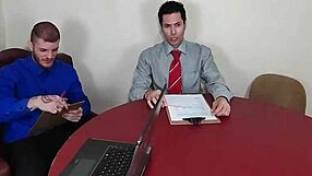 Bareback office slut takes double penetration from big cocks