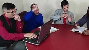 Bareback office slut takes double penetration from big cocks