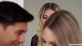 Tall Athletic Blonde Milf and Pierced Teen FFM Cumswap Facial in Leggings Threesome