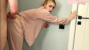 pervy boyfriend wedgies curvy blonde then blasts cum on huge ass