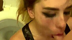 TOILET PISS WHORE gulps down hot CUM filling every sloppy hole!