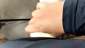 condom snaps during intense sex toy play leading to male cumshot explosion