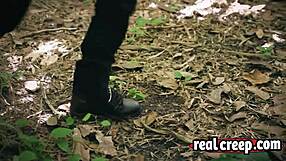 Horny maniac spanks drags blonde babe doggystyle in forest